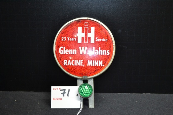 International Harvester Glenn W. Jahns, Racine, Minnesota, License Plate Topper w/Jeweled Reflector;