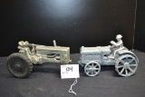 Pair of Toy Tractors including McCormick-Deering Cast Iron Steel-Wheeled Tractor w/Man and Aluminum