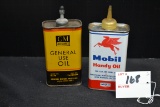 Pair of GM (Full) and Mobil Oil (Empty) Cans
