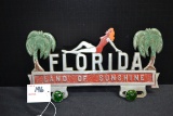 Florida Advertising Case Metal License Plate Topper w/Green Jeweled Reflectors; 11