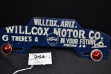 Ford Wilcox Motor Co., Wilcox, AZ, License Plate Topper w/Two Red Jeweled Reflectors; 10