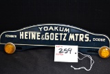 Yoakum Heine & Goetz Mtrs. Plymouth Dodge License Plate Topper w/Two Yellow Jeweled Reflectors; 10