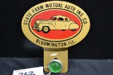 State Farm Mutual Auto Ins. Co., Bloomington, IL, License Plate Topper w/Green Jeweled Reflector; 4-