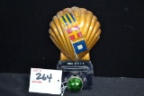 1930s Shell Oil License Plate Topper w/Green Jeweled Reflector; 4