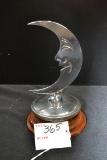 Smiling Moon Radiator Cap/Hood Ornament Mounted on Wood Base; 6-1/2