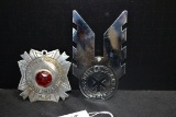 VFW Bicycle Safety Club, MO, No. 54 w/Glass Reflector and Silvertown Safety League Car Badge