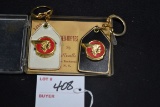 Pair of Pontiac His and Hers Metal/Leather Key Rings in Plastic Case