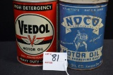 Pair of Motor Oil Quart-Size Cans including Veedol (Full) and Noco (Can Only)