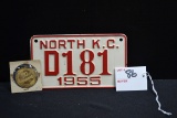 1955 North K.C. Motorcycle License Plate w/1962 North Kansas City 50th Anniversary Commemorative Tok