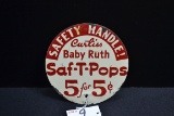 Curtiss Baby Ruth Saf-T-Pops Double-Sided Candy Dispenser Topper Advertising Sign; 5