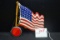 American Flag Pressed Metal License Plate Topper w/Large Red Reflector; 6