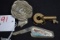 Chrysler Grill Emblem, Brass Adlake Key, and Studebaker Starliner Key