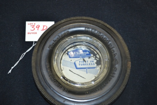 1950s B.F. Goodrich Wheel Ashtray w/Litho-Stamped Glass Insert; 6" Diameter