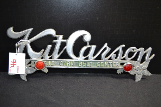 Kit Carson Cast Aluminum License Plate Topper w/Red Jeweled Reflectors; Made in Atchison, KS