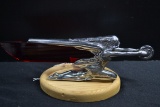 1939-40 Packard Goddess of Speed Hood Ornament w/Red Insert; Mounted on Wood Base