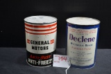 Sealed GM Anti-Freeze and Declene Hydraulic Brake Fluid Quart Sized Cans