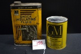 GM Shock Insulating Fluid Quart Sized Tin and Sealed GM Crank Case Pint Sized Can