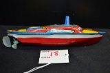 T. Conn. Inc. Pressed Tin Wind Up Speedboat; 8