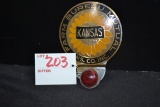 Kansas Farm Bureau Mutual Ins. Co. Enameled License Plate Topper w/Glass Reflector; 4
