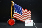 American Flag Pressed Metal License Plate Topper w/Large Red Reflector; 6