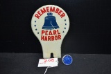 Remember Pearl Harbor Pressed Metal License Plate Topper w/Blue Reflector; 6