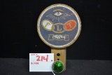 1930s Odd Fellows FLT License Plate Topper w/Clasping Hands and Green Glass Reflector; 5