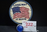 Long May It Wave Reflective License Plate Topper w/Blue Reflector; 4-1/2