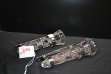 Pair of Cranberry and Clear Cut Crystal Car Bud Vases w/Brackets; 7