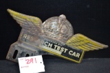 Standard Oil Research Test Car Left-Hand License Plate Topper w/Green Glass Reflector; 9