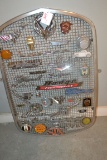 Car Grill w/Large Assortment of Car Badges, Emblems, and Shift Knob including Dodge, Oldsmobile, Del