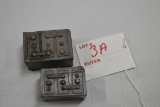 Pair of Metal/Lead? Battery Paper Weights including Goldfisck and Herb Battery and Electric