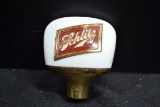 Schlitz Bakelite and Brass Beer Tap Handle w/Enameled Badges