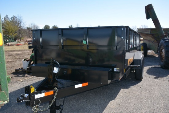 HP Trailers 14' Single Cylinder Scissor Hoist Dump box Trailer w/Tandem 8K Axles, Steel Floor, 15" S