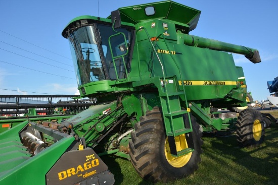 John Deere 9510 Side Hill Combine, 4wd, Chaff Spreader, JD Brown Box, Mauer Tank Extensions, Some Ne