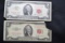 2 - Red Seal Two Dollar Bills including 1953-A (Ripped Right TOp Corner) and 1963 (Ripped Left Botto