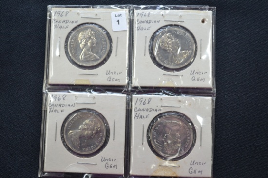Group of 4 - 1968 Canadian Half Dollars; Gem Unc.