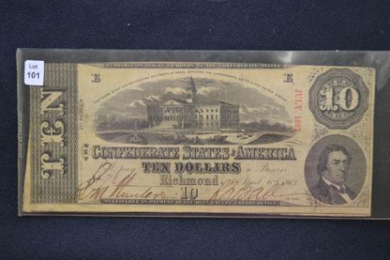 1863 Confederate States of America Ten Dollar Bill