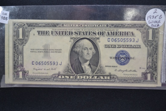 2 - 1935-G One Dollar Silver Certificates; 2xBID