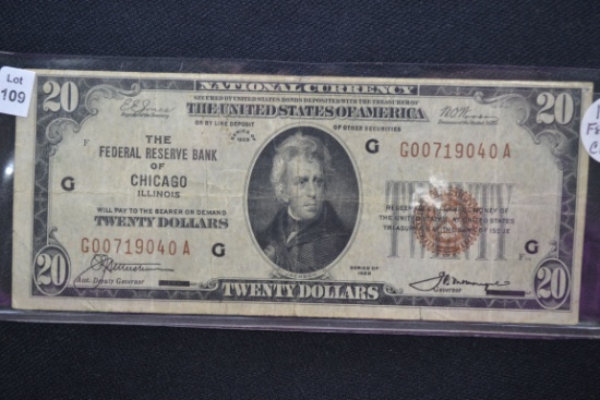 1929 Federal Reserve Bank of Chicago Twenty Dollar Note