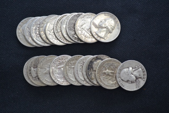 20 - Washington Silver Quarters; Various Dates; 20xBID