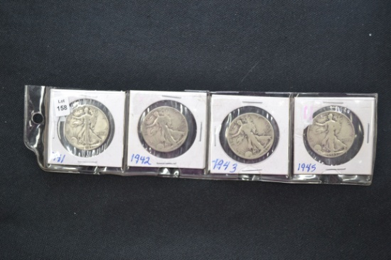 4 - Walking Liberty Half Dollars including 1941, 1942, 1943, and 1945; 4xBID
