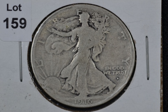 1916-D Walking Liberty Half Dollar; VG
