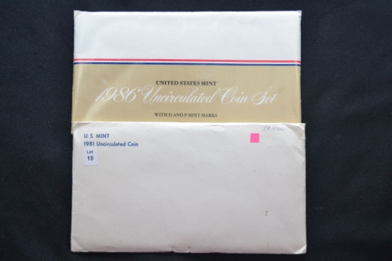 2 - U.S. Mint Sets including 1981 and 1986; 2xBID
