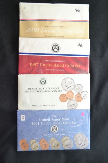4 - U.S. Mint Sets including 1986, 1987, 1989, and 1990; 4xBID