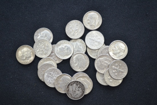 1 Lot of 25 Roosevelt Silver Dimes