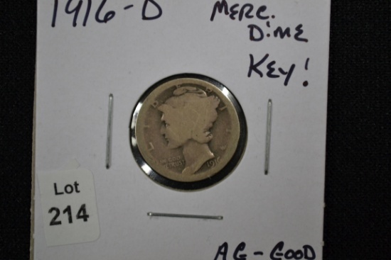 1916-D Mercury Dime; Key Date; AG/G