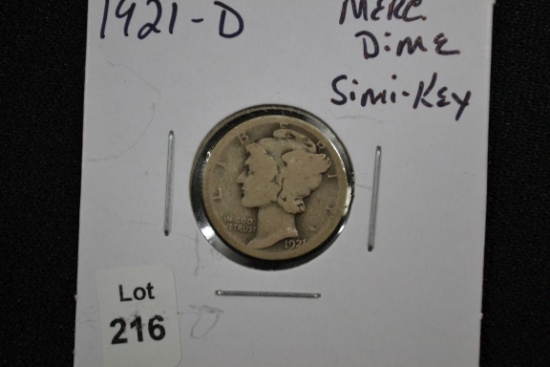 1921-D Mercury Dime; Semi-Key Date; VG
