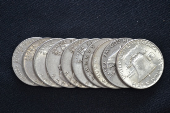 10 - 1940s and 1950s Franklin Half Dollars; 10xBID