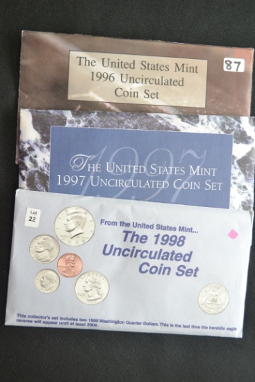 3 - U.S. Mint Sets including 1996, 1997, and 1998; 3xBID