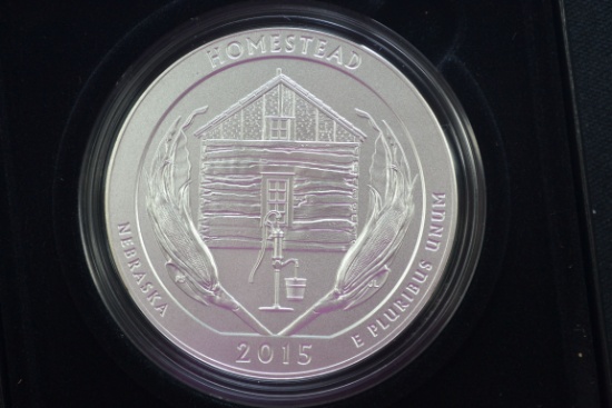 America the Beautiful 5 oz. Silver Round Homestead National Monument, NE